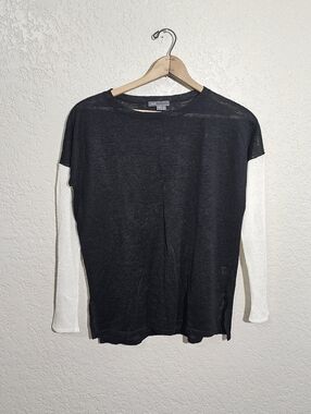 Vince 100% Linen Sheer Black/Offwhite Colorblock Knit Top
